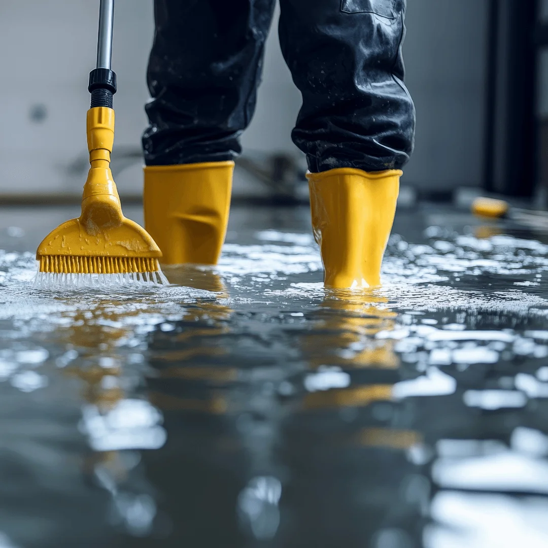 Water damage restoration equipment set up in a Katy home