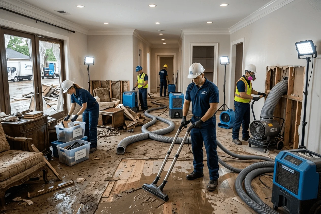 Flood damage cleanup job in Katy, TX