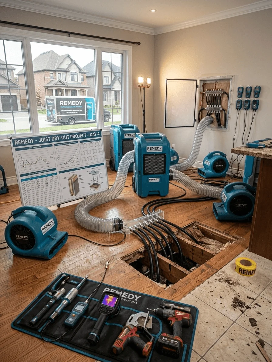 Structural drying equipment set up in a Katy, TX property